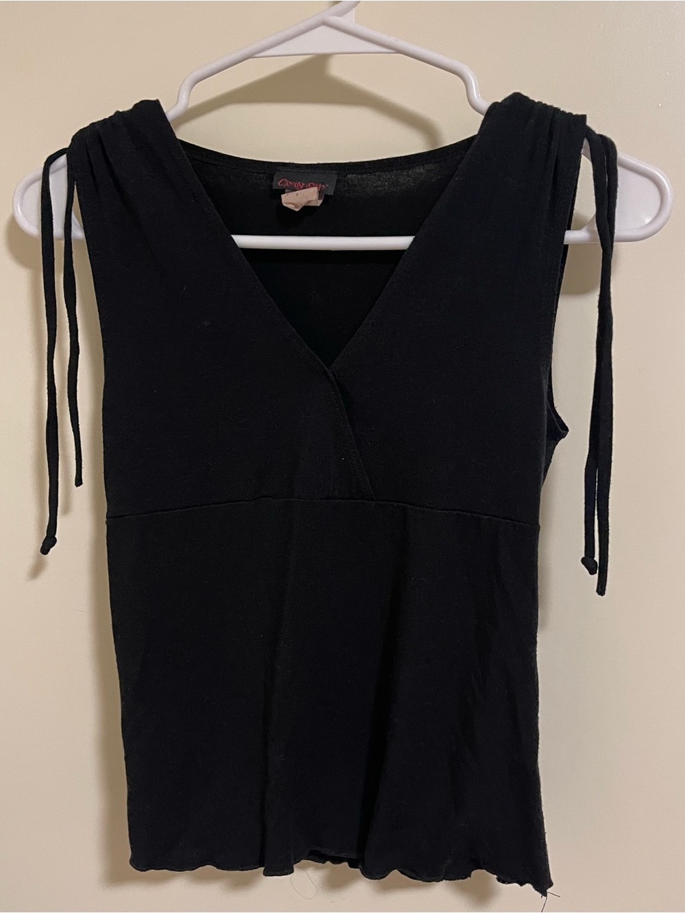Candy Rain Black Tank Top Deep V-Neck Tie Strap Shoulders Women's Size Small